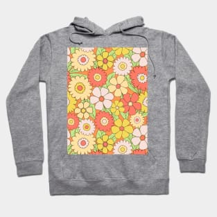 Groovy retro flower power pattern in orange and yellow Hoodie